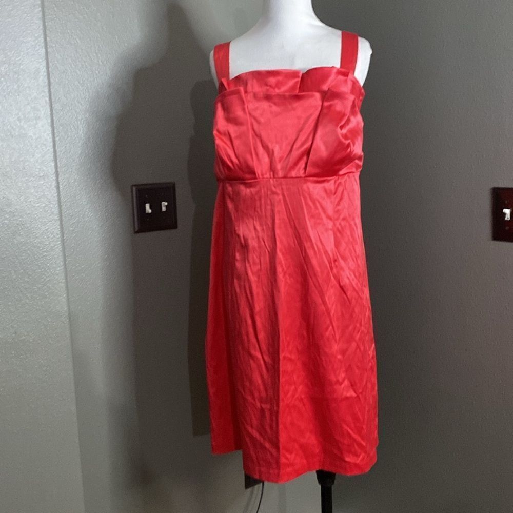 Wishes wishes wishes Salmon Pink Mini Dress Pleated Ruffle bodice Stretch Satin - Picture 9 of 9